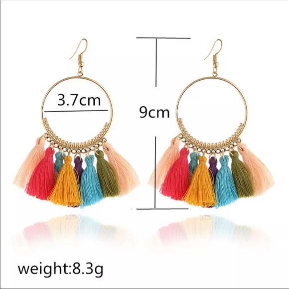 Navy blue tassel hoops earrings - Picture 6 of 6